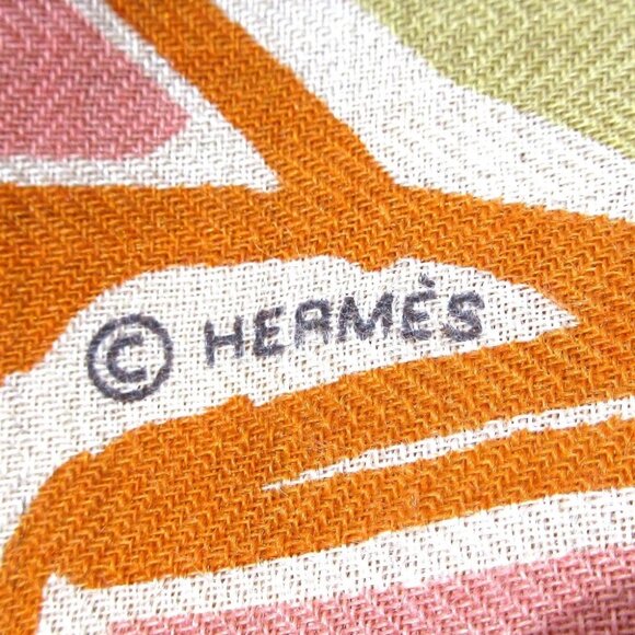 HERMES Carrejean/Shawl Carre 140 - Orange Green Multi Cashmere Silk Scarf - Picture 2 of 6